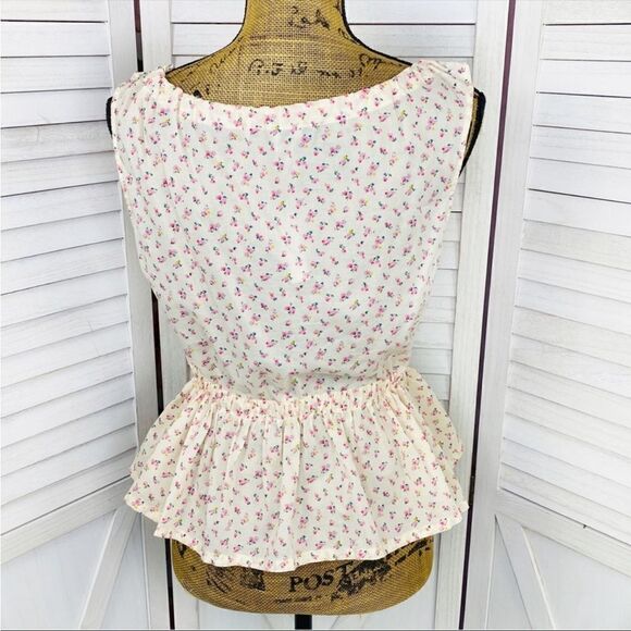 Madewell Bright Buds Shirred Drawstring Tank Top Cream Pink Medium Cottage - Picture 5 of 16